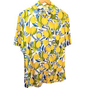 KENNY FLOWERS Mens L Lemon Summer Hawaiian Tropical  Shirt button down yellow